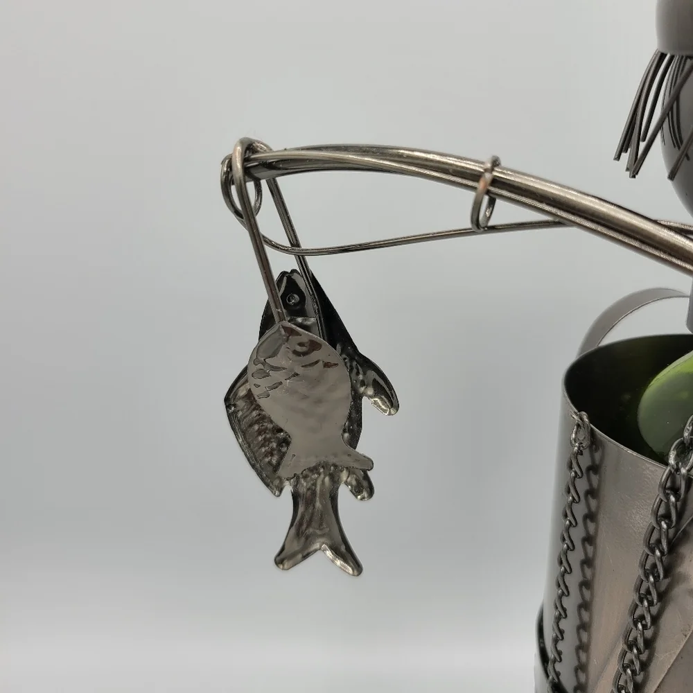 Handcrafted Metal Fisherman Wine Bottle Holder